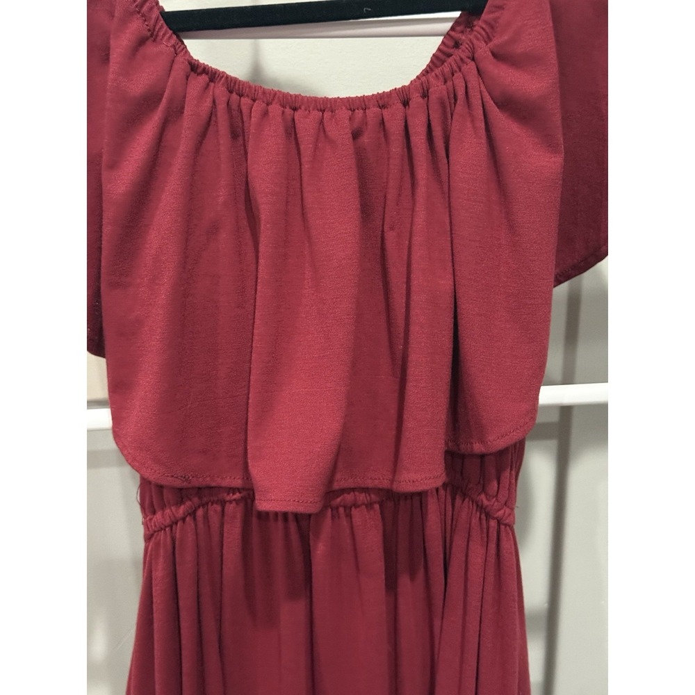 THANTH Burgundy Off Shoulder Ruffle Knit Maxi Dress Women's Size L Romantic Goth - Picture 7 of 9
